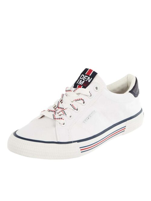 Sliders in white with iridescent strap and chunky sole